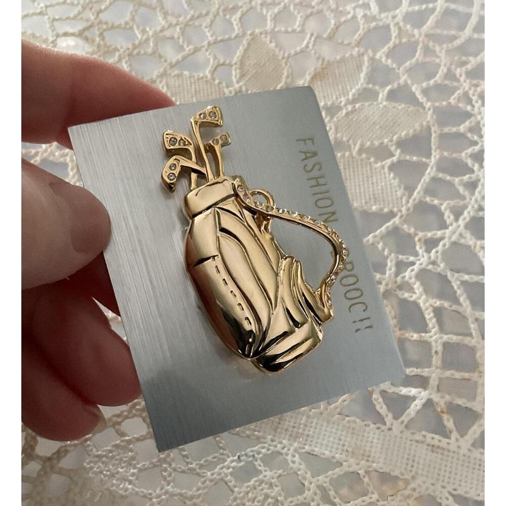NWT Gold golf bag brooch pin Gift Golfing Sport
